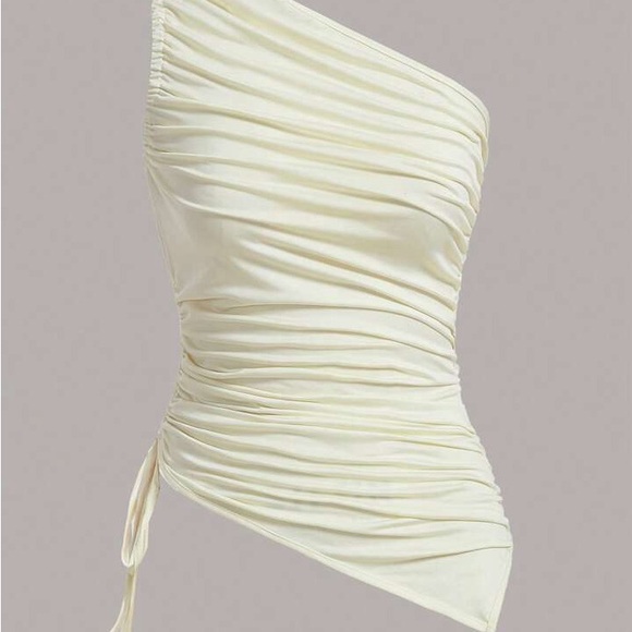 One-Shoulder Ruched Drawstring Top - Picture 2 of 4